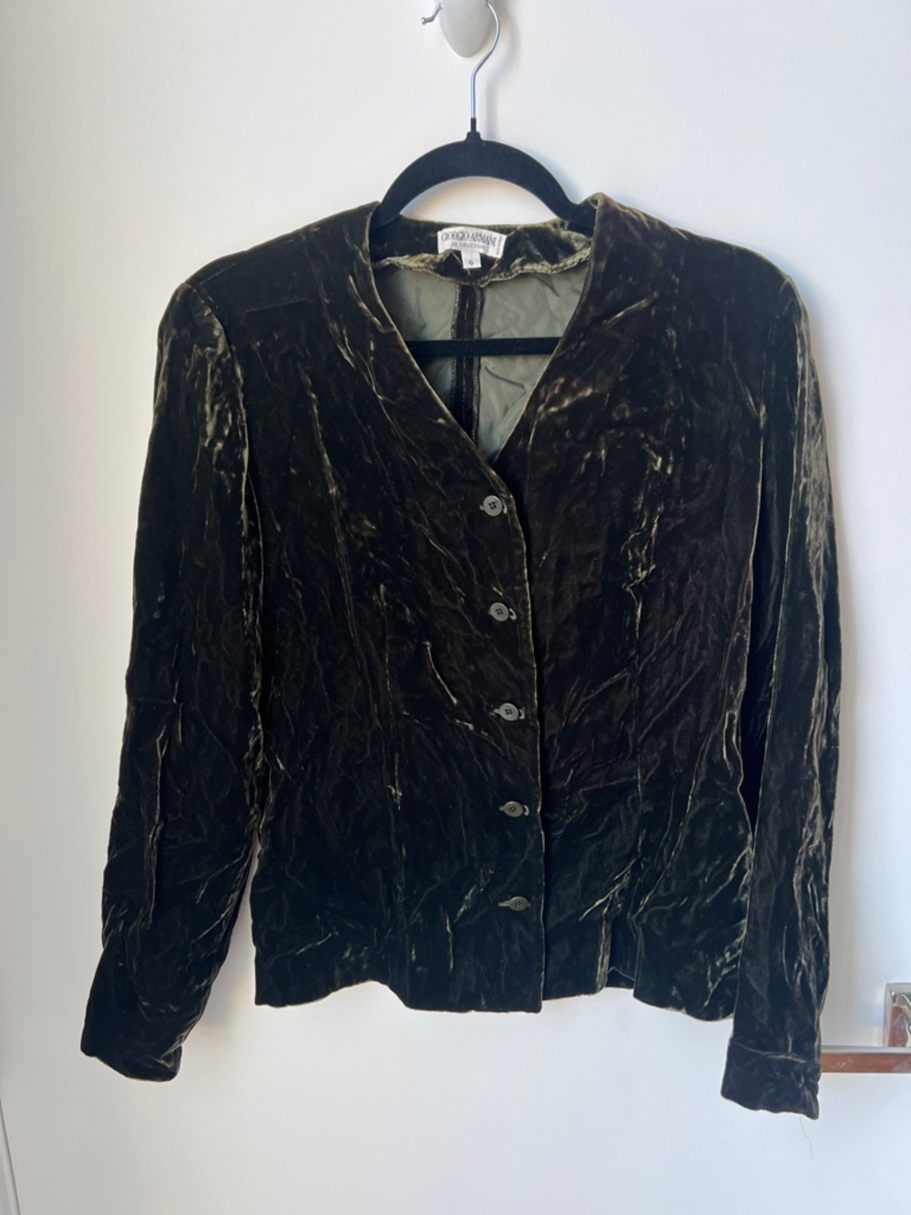 Giorgio Armani Dark Olive Green Velvet Button-Front Jacket - Sz 6